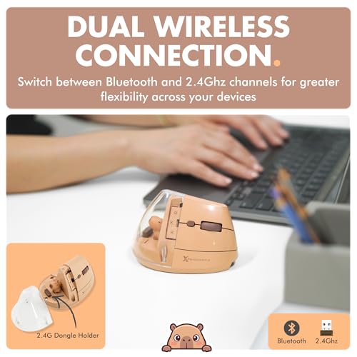 X9 Performance Wireless Vertical Ergonomic Mouse - Click with Capybara - (BT + 2.4G) Up to 4000 DPI, 6 Button, Rechargeable - Bluetooth Ergonomic Vertical Mouse Wireless - for Mac and PC - Brown - color: Brown