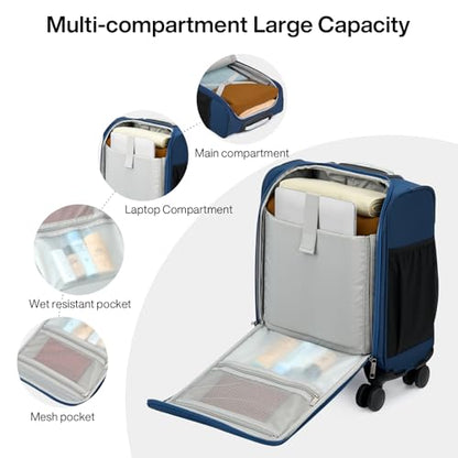 MILADA Underseat Carry On Luggage with Wheels, Airline Approved 16-inch Spinner Small Suitcase, Softside Travel Luggage, Personal Item Overnight Bag, Business Mini Suitcase for Women and Men, Blue - color: Blue
