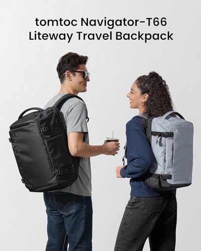 tomtoc Travel Backpack, TSA Friendly Flight Approved Carry-on Luggage Hand Water-resistant Lightweight Business Rucksack - color: Silver Gray-ripstop, size: 40L
