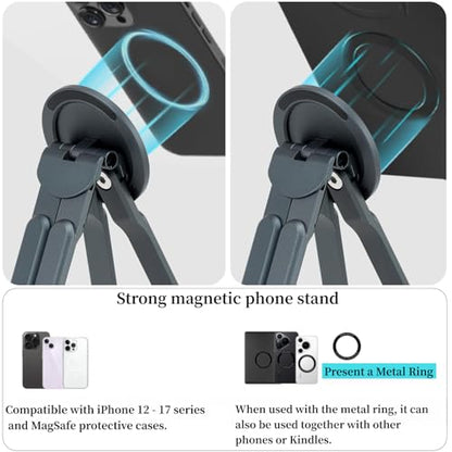 4-in-1 Foldable Laptop Stand with N52 MagSafe Magnetic Phone Holder, Silver Aerospace Aluminum Portable Desk Tripod Mount, Compatible with MacBook Pro iPad for Travel Vlogging - color: Grey