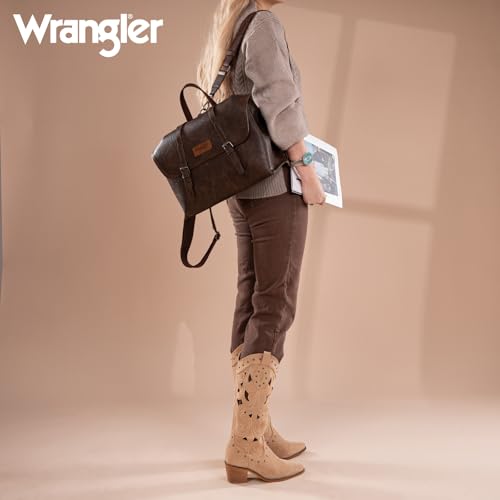 Wrangler Laptop Bag for Women Messenger Bag Briefcase Computer Backpack Convertible Satchel Bag - color: Coffee, size: 15.6 inch