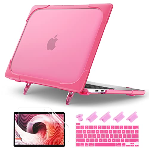 Batianda Heavy Duty Case for MacBook Pro 13 inch 2022 2020, Pink | Ergonomic Foldable Stand Holds 22 lbs, Shockproof Bumper, Matte Translucent Hard Shell, Fits M1/M2 A2338/A2251/A2289 Model - color: Rose