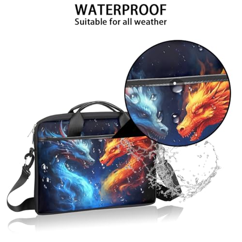 Laptop Shoulder Bag for Women Men, Waterproof Computer Case Messenger Bag Briefcase for Business Office Travel - color: Red and Blue Firey Dragon Animal