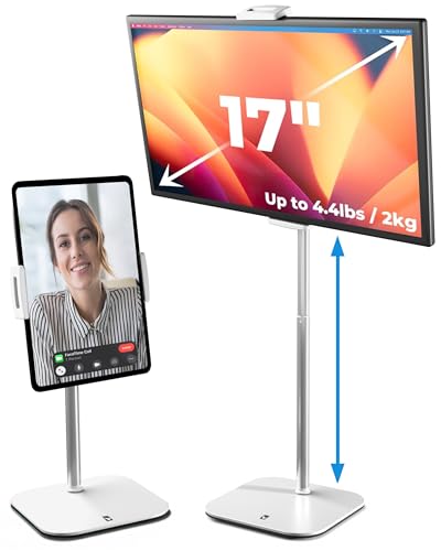 COOPER TabStand, 20" Tall iPad Stand for Desk, Portable Monitor Holder up to 17" Holds 4.4lb, Desktop Tablet Stand, Tablet Mount, Apple iPad Holder for Desk, for Samsung, Kindle, Fire (Frost White) - color: B - White