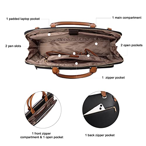 CLUCI Leather Briefcase for Women 15.6 Inch Laptop Business Computer Ladies Stylish Work Handbags Shoulder Bag - color: Black-brown