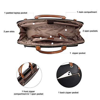 CLUCI Leather Briefcase for Women 15.6 Inch Laptop Business Computer Ladies Stylish Work Handbags Shoulder Bag - color: Black-brown