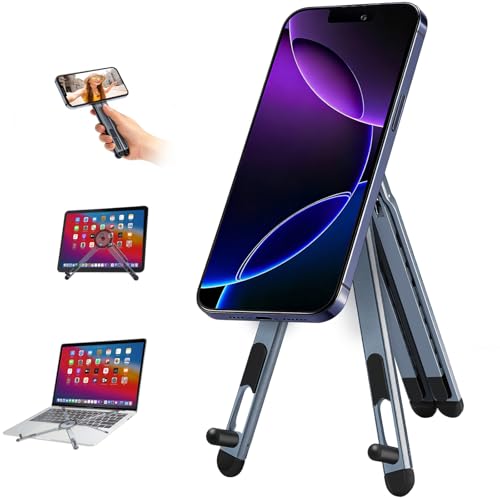 3-in-1 Foldable Magnetic Phone Tripod Stand, Portable Aluminum Alloy Adjustable Holder for Tablet, Laptop MacBook Pro/Air 10–16", Magnet Phone Mount Compatible with MagSafe iPhone Android - color: Silver