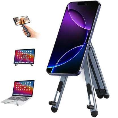 3-in-1 Foldable Magnetic Phone Tripod Stand, Portable Aluminum Alloy Adjustable Holder for Tablet, Laptop MacBook Pro/Air 10–16", Magnet Phone Mount Compatible with MagSafe iPhone Android - color: Silver
