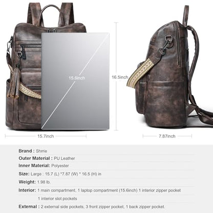 Shrrie 15.6 inch Laptop Backpack for Women,Large Leather Backpack Purse,Travel,Carry on,Water Resistant Casual Laptop Backpacks,College Backpack,Work Backpack for Women,Two-toned Coffee - color: Two-toned Coffee