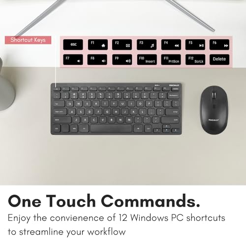 Macally Compact Wireless Keyboard - 2.4 Small Keyboard for Laptop, Desktop PC, Surface, Chromebook, Notebook, Slim Mini Key board with 2.4G Wireless USB - Portable, Ready for Travel without Number Pad - color: Black