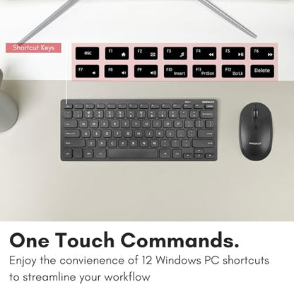 Macally Compact Wireless Keyboard - 2.4 Small Keyboard for Laptop, Desktop PC, Surface, Chromebook, Notebook, Slim Mini Key board with 2.4G Wireless USB - Portable, Ready for Travel without Number Pad - color: Black