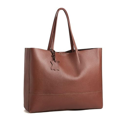 Italian Leather Tote Bag for Women - Large Shoulder Shopper, Fits 16” Laptop, Keychain Holder, Made in Italy - color: Chocolate Brown