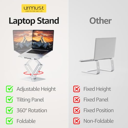 Urmust 360° Rotating Laptop Stand for Desk Adjustable Height, Ergonomic Laptop Riser Standing Desk Converter, MacBook Stand, Computer Lap top Riser Holder, Fits All Laptops 10-17" - color: A-Silver