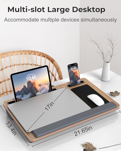 Potuopy Lap Desk with Cushion for Adults,Fits 17in LaptopWoodgrain,Large | Lightweight laptop lap pad w/ Wrist Rest, Carry Handle Mouse Pad Slots for Students Adults, Couch Armchair Floor Work Study