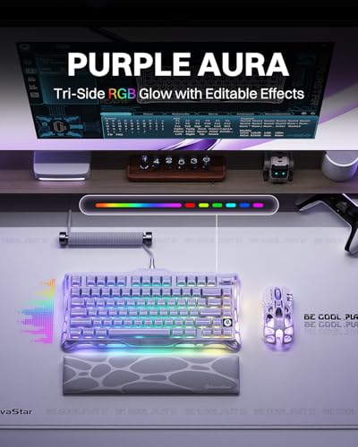 GravaStar Mercury K1 Purple 75% Wireless Mechanical Keyboard – Tri-Mode BT5.0/2.4GHz/USB-C Gaming Keyboard, Jelly Keycaps, Linear Switches, RGB Backlit Creamy Keyboard for PC/Mac【Lavender Purple】 - color: Lavender Purple