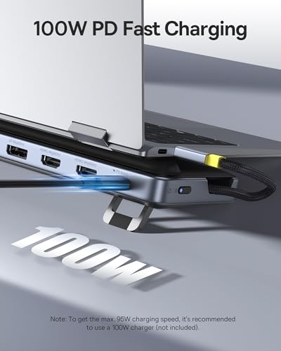 Baseus Laptop Docking Station Stand, 12 in 1 Triple 4K Display HDMI/DP, 10Gbps USB A/C Fast Data, PD 100W, Ethernet, TF/SD, USB C Docking Station with Stand for Windows/Dell/HP/Lenovo/Asus/Acer/Mac