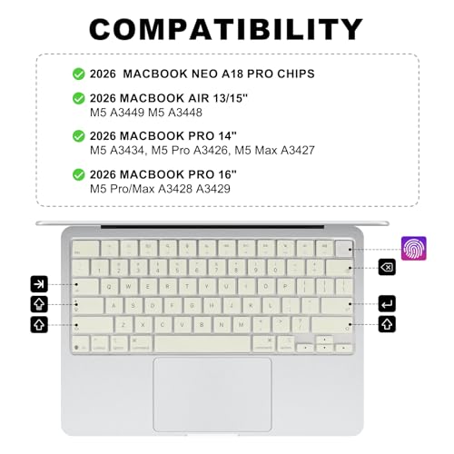 Allinside Keyboard Cover for 2026 MacBook Neo 13-inch A3404 (A18 Pro) & MacBook Air 13"/15" and MacBook Pro 14"/16" (M5 Chip), Premium Silicone Keyboard Protector Skin, US ANSI Layout, Cream White - color: Cream White
