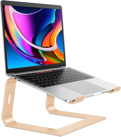 OMOTON Laptop Stand, Detachable Laptop Mount, Aluminum Laptop Holder Stand for Desk, Compatible with MacBook Air/Pro, Dell, HP, Lenovo and All Laptops (11-16 inch), Gold | 11-17" Laptop Holder for Desk, Notebook Computer Mount, Lightweight Cooling for Des