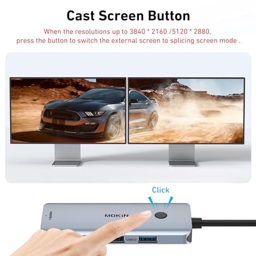 Docking Station USB C to Dual HDMI Adapter, MOKiN USB C Hub Dual HDMI Monitors for Windows, USBC Adapter with 2 HDMI, 3 USB Ports, PD Compatible with Dell XPS 13/15, Lenovo Yoga,etc