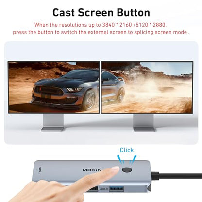 Docking Station USB C to Dual HDMI Adapter, MOKiN USB C Hub Dual HDMI Monitors for Windows, USBC Adapter with 2 HDMI, 3 USB Ports, PD Compatible with Dell XPS 13/15, Lenovo Yoga,etc