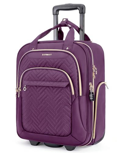 BAGSMART Underseat Carry On Luggage Airline approved,16-inch Underseater Softside Travel Suitcase with Wheels Lightweight Overnight Rolling Carry-on Luggage for Women Men Weekender, Purple - color: Purple