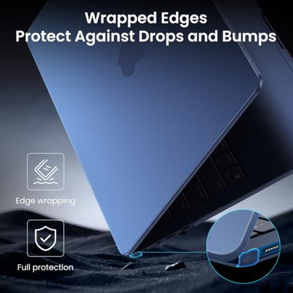 BlueSwan Matte Case for MacBook Air 15 inch M5 M4 M3 M2 Chip 2026-2023 | 100% Color Match, Anti Fingerprint & Scratch, Grippy Finish, Protective Hard Shell, Ultra Thin, Easy Snap-On - color: Midnight Clear