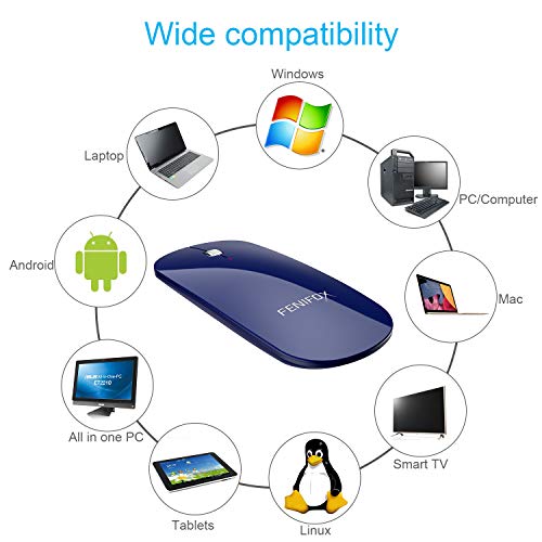 FENIFOX Bluetooth Mouse Slim, Whisper-Quiet Mini Flat Portable Mobile Mice Rechargeable Compatible with Laptop,PC,Android Windows Tablet (Deep Blue) - color: blue