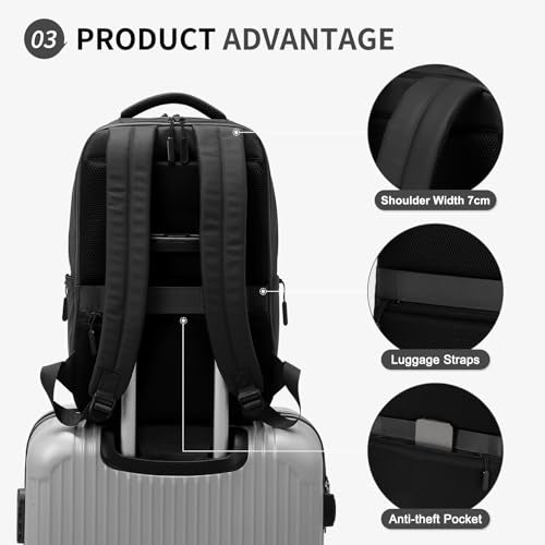 Waterproof Laptop Backpack for Men & Women, Flight Approved Anti-Theft Daypack with 15.6-inch Laptop Sleeve (Black) - color: Black
