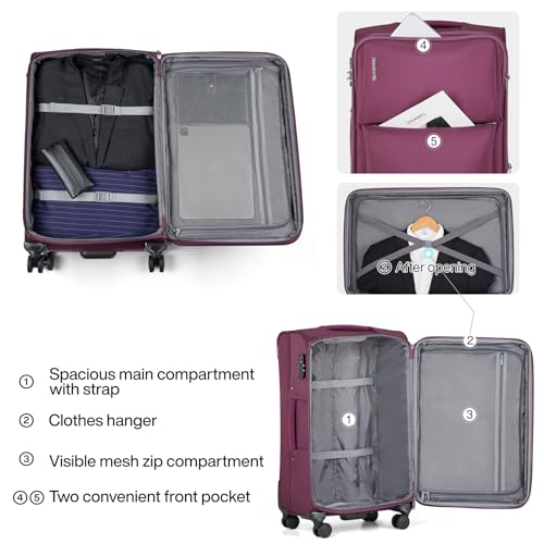 Hanke 3 Piece Luggage Sets Softside Expandable Carry On Luggage Set Travel Suitcase Sets with Spinner Wheels TSA Approved Luggage(Purple, 20in/24in/28in) - color: Purple, size: 3 Pc Set(20/24/28)