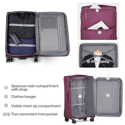 Hanke 24 Inch Luggage Expandable Softside Checked Suitcases with Spinner Wheels, Upright Rolling Luggage Suitcases Travel TSA Luggage Bag for Women Men(Purple) - color: Purple, size: 24 Inch Checked in