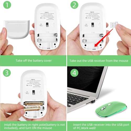 Wireless Mouse, Quiet 2.4G Optical Computer Mice with USB Receiver, Silent, 3 Adjustable DPI (800/1200/1600), Compatible with Laptop, Notebook, MacBook, Computer, Desktop, Mac, PC