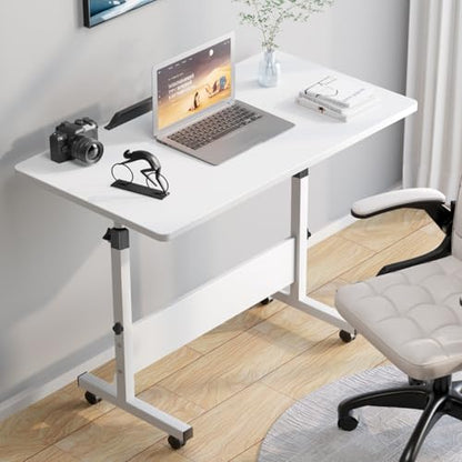 Rolling Desk Adjustable Height,Portable Laptop Desks,Small Standing Desk with Wheels for Home Office - color: White
