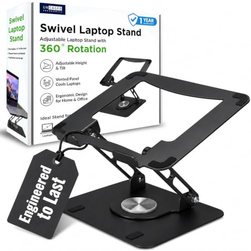 Uncaged Ergonomics Swivel Laptop Stand for Desk, Adjustable Computer iPad Stand for Desk w/ 360 Rotation, Portable Laptop Holder for Home Office Ergonomic Supplies (Black) - color: Black