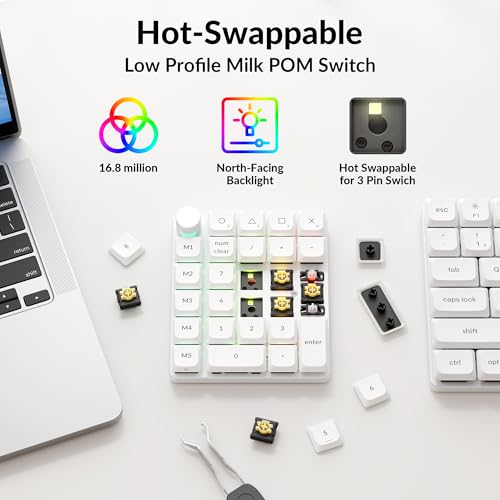 Keychron K0 Max QMK Wireless Custom Number Low-Profile RGB Backlit (Hot-Swappable) Banana Switch Keypad, 2.4 GHz & Bluetooth 5.3 Connection, 1000Hz Polling Rate - White - color: Banana Switch, size: White