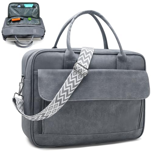 Teacher Tote Bag for Women 17inch PU Leather Laptop Briefcase Nurse Bags Professional Work Bags For Nursing, School, College - color: Gray