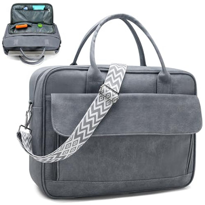 Teacher Tote Bag for Women 17inch PU Leather Laptop Briefcase Nurse Bags Professional Work Bags For Nursing, School, College - color: Gray