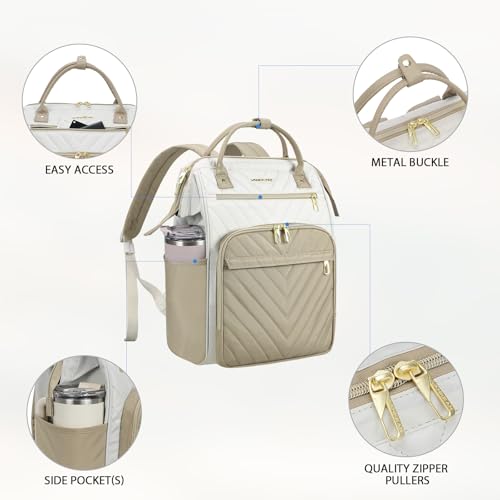 VANKEAN 17 Inch Laptop Backpack for Women Large Capacity Waterproof Daypack - color: Beige-khaki, size: 17.3 Inch