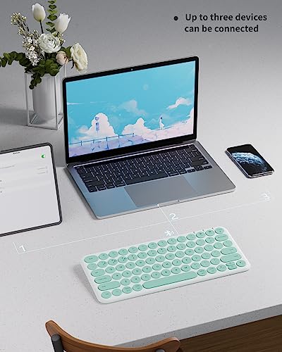 Mini Bluetooth Keyboard, Low Profile Quiet Keys (Green White) | 78-Key Round Keycaps, Multi-Device Connection for iPad, Tablet, Laptop, PC, Mac - color: GREEN WHITE