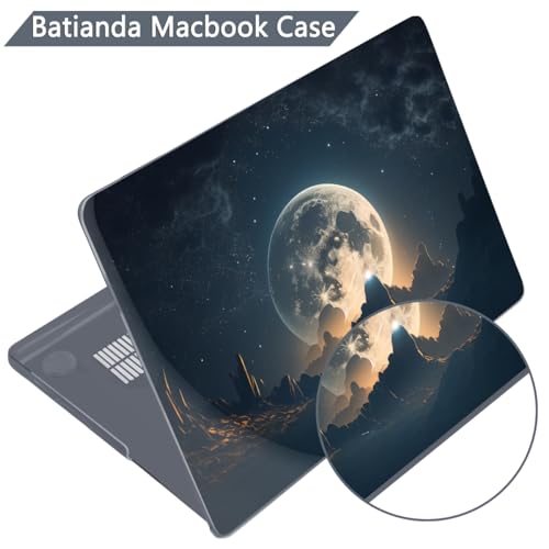 Batianda for MacBook Pro 16 Inch Case 2026-2021 Release M5 M4 M3 M2 M1 Pro/Max, 1.2mm Slim Creative Graphic Hard Shell Cover with Keyboard Cover, Screen Protector 4-in-1 Bundle, Moon in Sky - color: Moon in sky