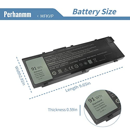 91Wh MFKVP 11.4V Laptop Battery for Dell Precision 15 7510 7520 17 7710 7720 M7510 M7710 GR5D3 M28DH RDYCT 451-BBSF 451-BBSB TWCPG 0FNY7 1G9VM T05W1 - size: 9.6 x 3 x 0.55 inches MFKVP BATTERY