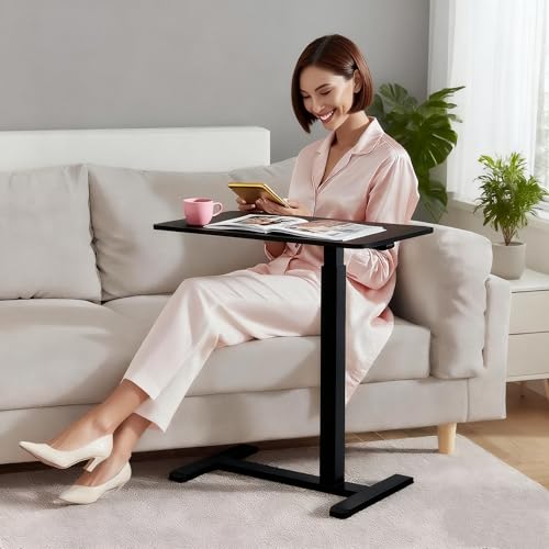 Mobile Small Standing Desk with Hidden Wheels, Pneumatic Laptop Desk, Rolling Computer Cart Movable, Portable Rolling Computer Sit Stand Side Table for Couch, Home, Office, Black - color: Black