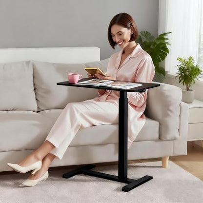 Mobile Small Standing Desk with Hidden Wheels, Pneumatic Laptop Desk, Rolling Computer Cart Movable, Portable Rolling Computer Sit Stand Side Table for Couch, Home, Office, Black - color: Black