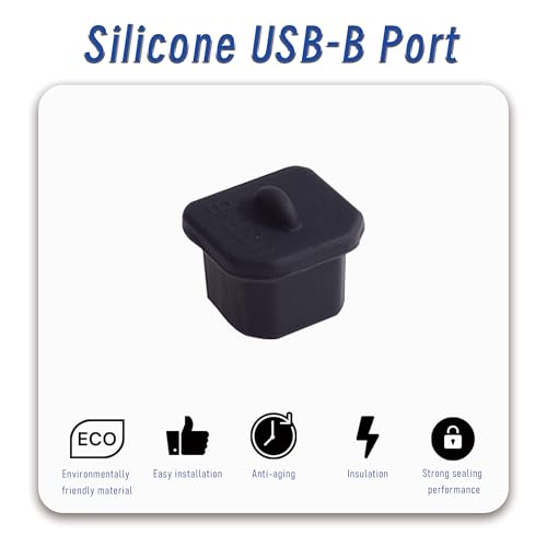 10 PCS USB-B Port Anti-dust Plugs, Silicone Covers Caps Stoppers, Port Protector for Printer, Fax, Scanner, 0.31 x 0.29 (LxW) - size: USB-B/Black/10 PCS