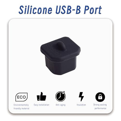 10 PCS USB-B Port Anti-dust Plugs, Silicone Covers Caps Stoppers, Port Protector for Printer, Fax, Scanner, 0.31 x 0.29 (LxW) - size: USB-B/Black/10 PCS
