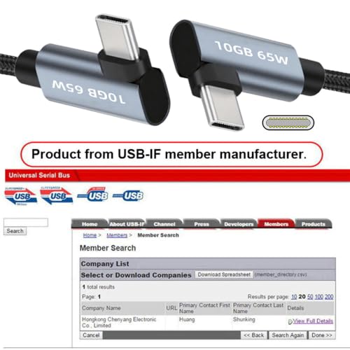 cablecc USB-C Type-C 10Gbps Male to Male Dual Right Angled 4K Video PD 65W Power Cable 90 Degree 60CM - style: Dual Right Angled 60cm