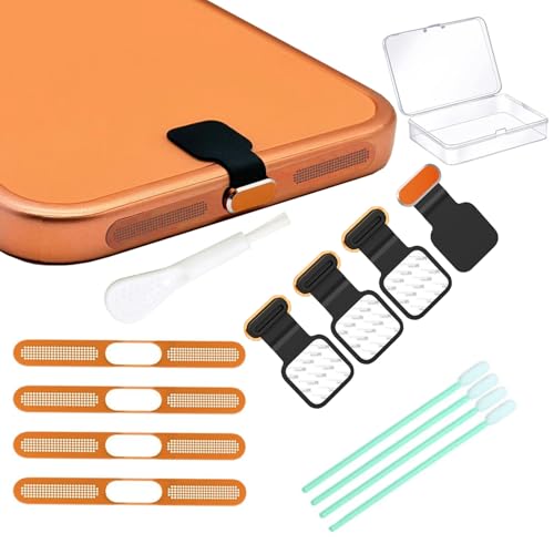 [4-Pack] Phone Anti-Lost Dust Plug, Type-C Cover Cap, Mesh Speaker Dust Cover, Cell Phone Cleaning Kit with Brush - Universal Port Plug Set Accessories for iPhone17 Pro/Pro Max (Orange 17 Pro-4) - color: Orange 17 Pro-4
