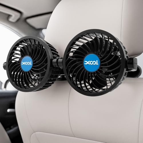 XOOL USB Dual Head Backseat Car Fan – 360° Rotatable Rear Seat Air Circulator with Stepless Speed & Adjustable Clip for Kids in SUV, Truck, RV - size: USB Dual Fan - Rear (Stepless)