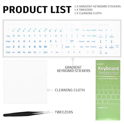 ProElife Gradient Keyboard Letter Stickers with Tweezer, Full-Key, Blue | English Transfer Printing Peel-Off Film, Leave English Letters on Keys, Keyboard Letters Replacement Stickers for Desktop - color: Blue