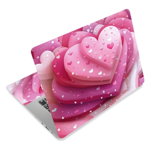 Laptop Skin Sticker Decal for 12 13 13.3 14 15 15.6 in, Universal Vinyl Waterresistant Protector Cover for Notebook PC Netbook, Computer Decor for Women Girls Stacked Pink Hearts - color: Stacked Pink Hearts