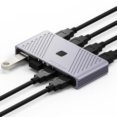 USB 3.0 Switch, 4 Computers Sharing 4 USB Devices, One-Button Switcher | For Keyboard Mouse Printer Scanner, USB Peripheral Sharing Hub for PC Laptop with 2 USB 3.0 Cables, Aluminum Alloy Case - style: For 4 PCs